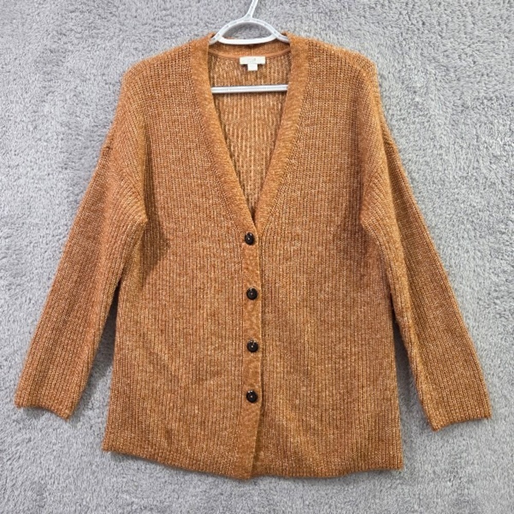 J. Jill Cardigan Womens Small Petite Orange Tan Marled Knit Button Front Sweater
